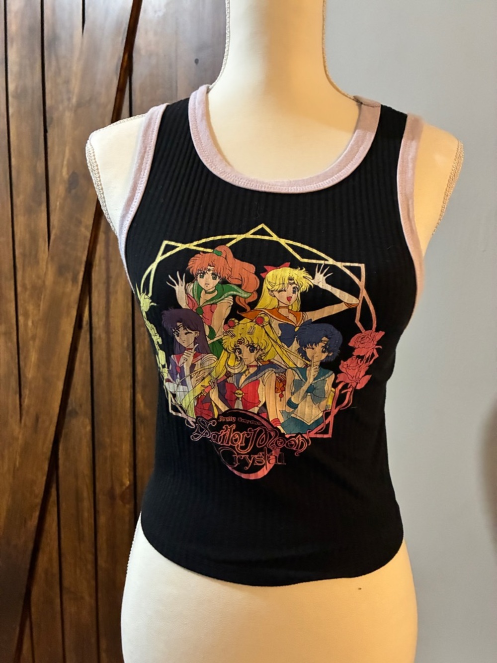 Sailor Moon Graphic Ribbed Cropped Tank Top Juniors M - Anime Goth Manga